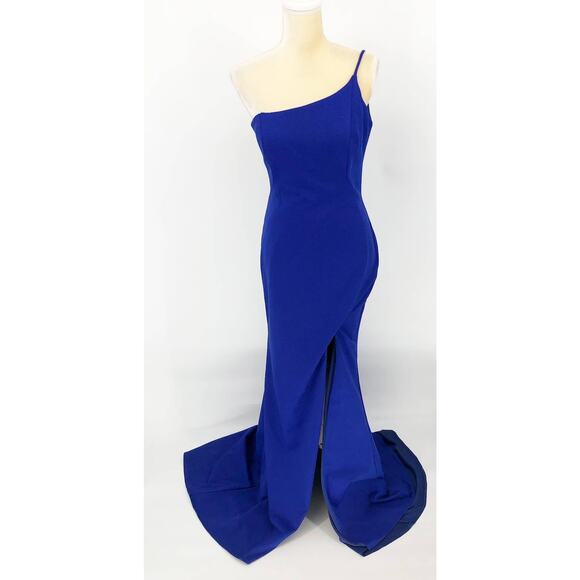 LA FEMME 28176 Women's Jersey Gown Size 8 Royal Blue Maxi Dress One-Shoulder - Picture 3 of 16